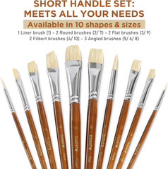 10Pcs Short Handle White Hog Hair Artist Paint Brush Set by Perfect for Acry…