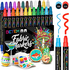 24 Colors Dual Tip Acrylic Paint Pens Markers, Fabric Decorating Kits Premium Wa