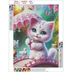 GDYEEH DIY Kitten Umbrella 5D Diamond Art Kits, Round Full Drill UCGD495