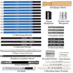 34 Sketching Pencil Set with Sketchbook – Zippered Travel Case – Sketch,,Eras…