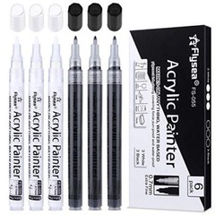 6pcs Marcadores Blancos Negros Permanentes Para Neumaticos, Acrílico de 0,7 mm