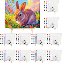 10 Set Canvas Painting Kit, 8 X 10In Canvas Boards with Easels, 12 Color Acrylic