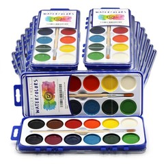 18 PCS 12 Colors Watercolor Paint Pack With Wood Brushes Washable Art