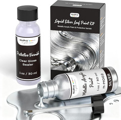 Liquid Silver Leaf Paint Kit 2x1Oz Metallic Acrylic Non-Toxic Chrome for Crafts