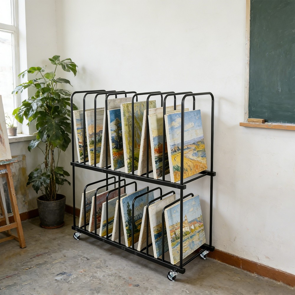 2 Tier Art Storage Rack 50 Lbs Capacity With Locking Wheels Rack For Classroom