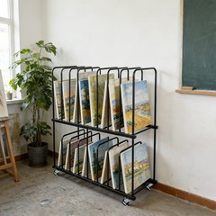 2 Tier Art Storage Rack 50 Lbs Capacity With Locking Wheels Rack For Classroom