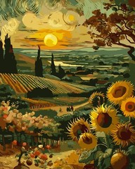 Paint by Numbers for Adults Beginner, Sunflower Landscape PB160-1