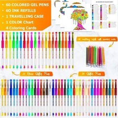 Soucolor Glitter Gel Pens for Adult Coloring Books, 120 Pack-60 Glitter Pens, 60
