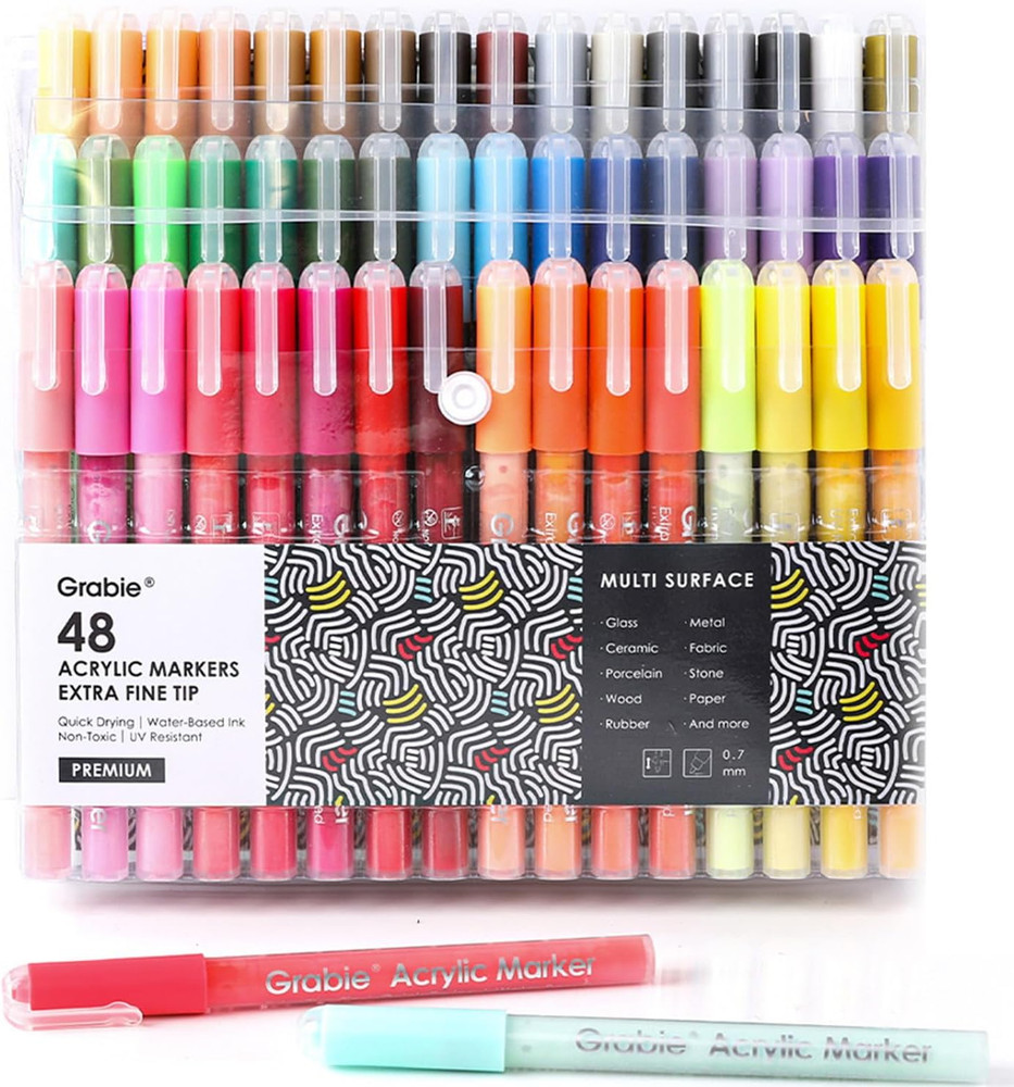 Acrylic Paint Pens Markers, 48 Colors, 0.7 Mm, Extra Fine Tip Drawing Markers, P