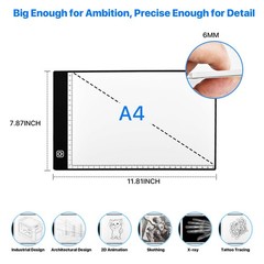 A4 LED Light Box for Tracing and Drawing – Ultra Thin Adjustable Light Table,…