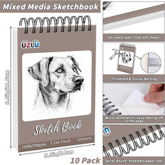 10 Pack Sketch Book Bulk 5.5″ X 8.5″ Top Spiral Bound Sketch Pad 600 Sheets 120L