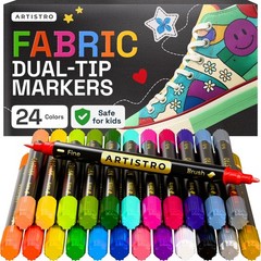 ARTISTRO 24 Dual-Tip Fabric Markers – Fabric Decorating Kit – Permanent for