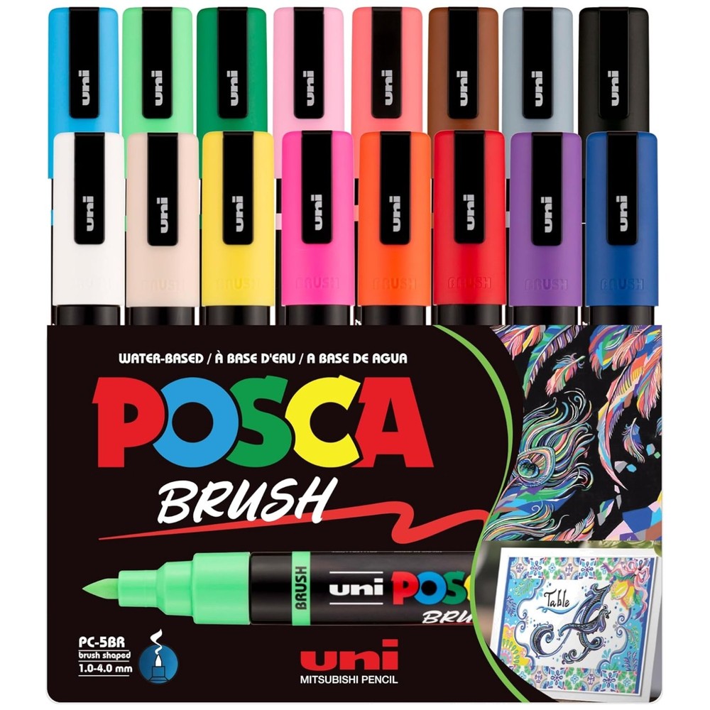16 Pack Water-Based Paint Markers, Brush Tip Assorted Colors]