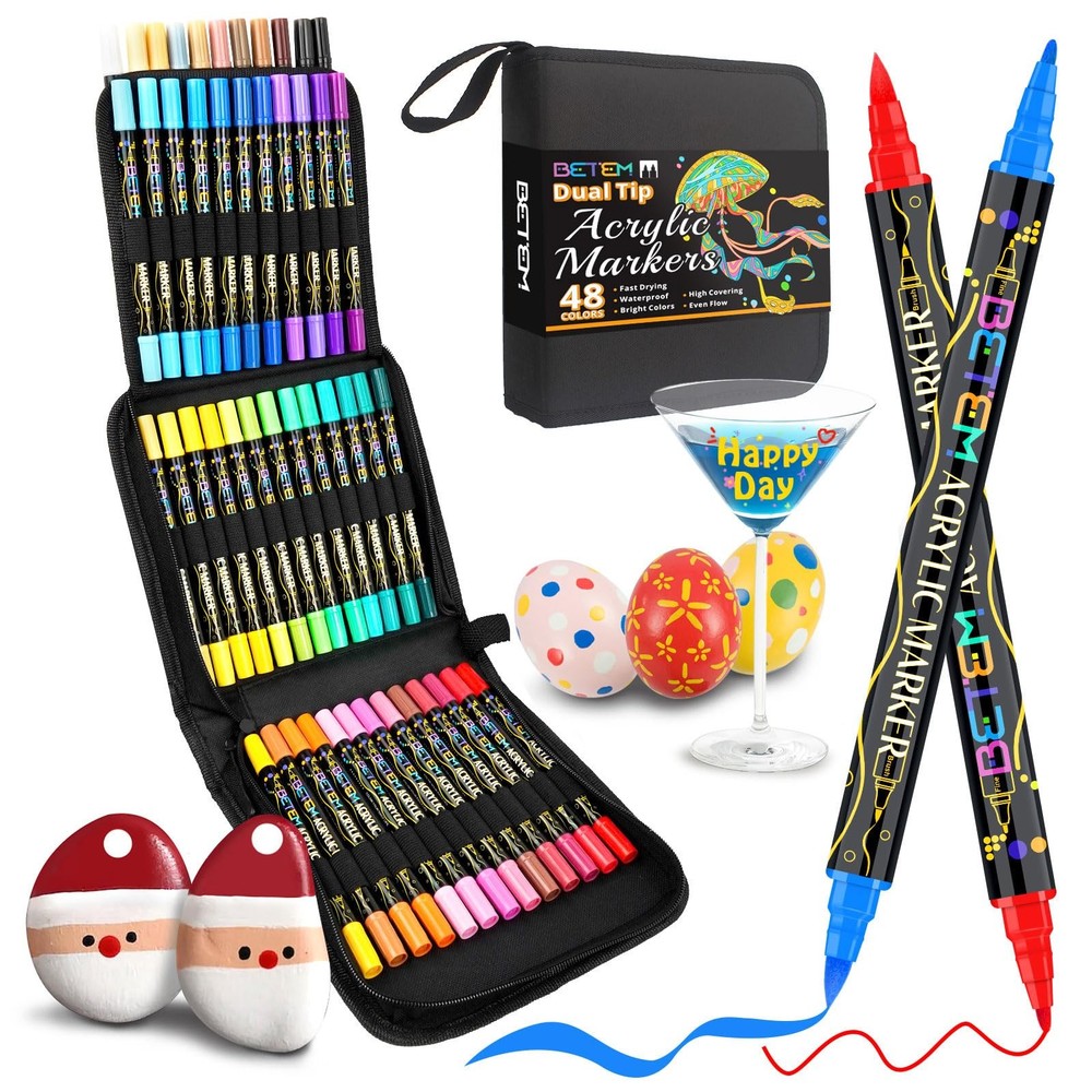 Betem Paint Markers Acrylic Pens, Dual 120 Count (Pack of 1), 48 Colors