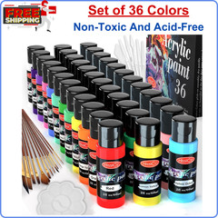 55 Pcs Acrylic Paint Set Of 36 Colors 2Fl Oz 60Ml Bottles 12 Brushes, Non Toxic