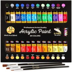 Acrylic Paint Set Canvas Art Paints 24 Colors Perfect Paint Finish (0.41oz,12…