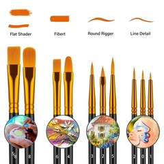 10 Pcs Professional Paint Brushes Set Round Pointed Tip Detail Paint Brushes