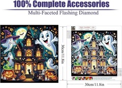 Adorable Haunted House 5D Diamond Drill Dot Art Kit Ghosts Cat Bat Pumpkins New!