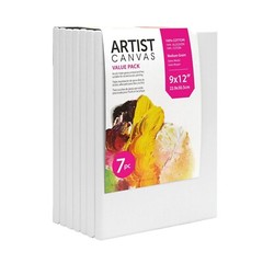 Studio Stretched Canvas, 9″X12″, 7 Pack, 100% Cotton Acid Free, White, Academic