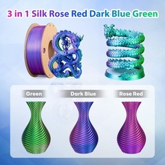 3Dgenius Silk Triple Color PLA 250g, Tri Colors(rose Red+dark Blue+green)
