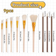 9 Pack Pottery Glaze Brushes Set for Pottery , Acrylic Painting ,3170