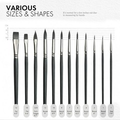 Professional Watercolor Brushes Set, 12 Pcs, Synthetic, Round Flat