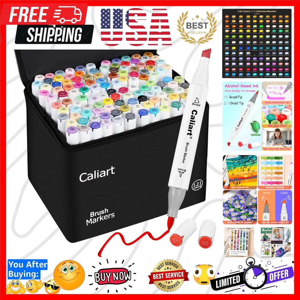 Alcohol Markers Brush Tip – 121 Colors Dual Tip Art Markers Set for Adult Col…