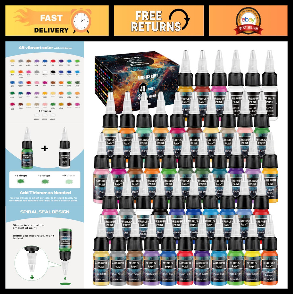 45 Color Airbrush Paint Set – Water-Based Acrylic Kit for Artists & Hobbyists, 4