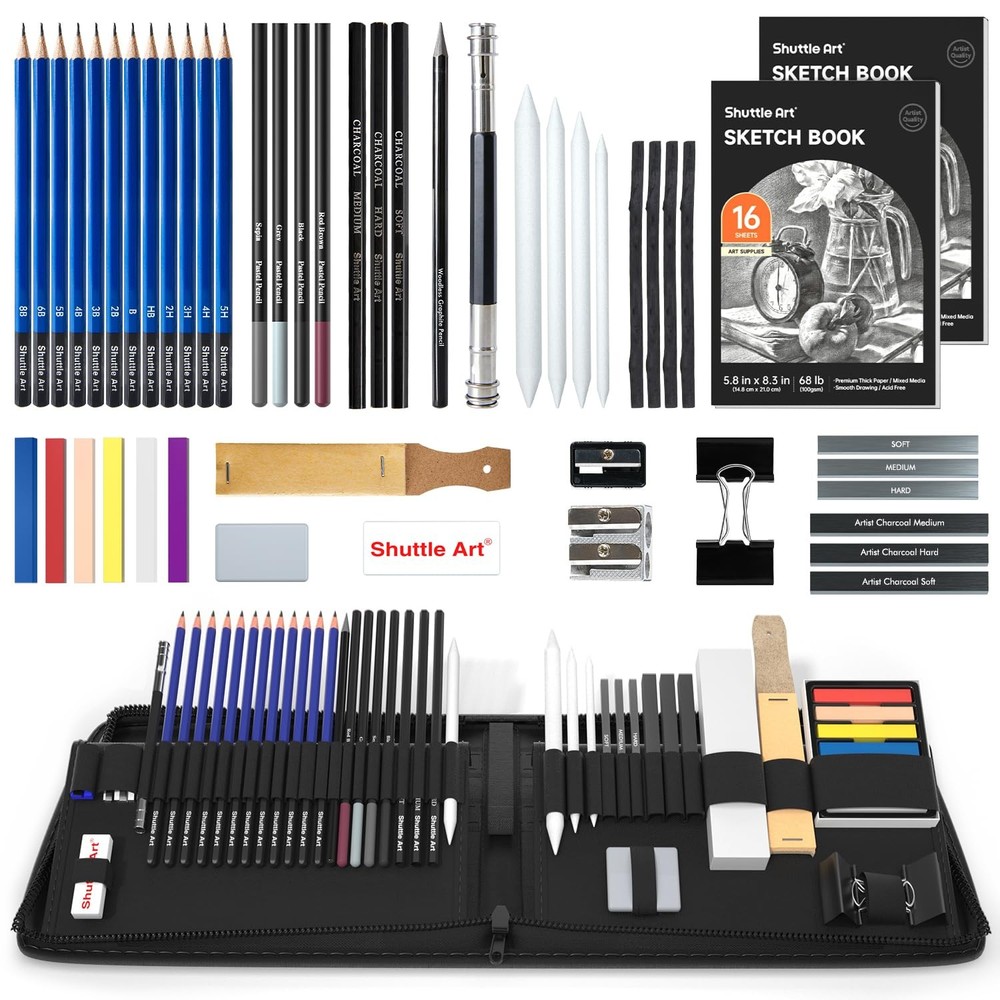 52 Pack Professional Art Drawing Pencils Set with Graphite Charcoal Sticks