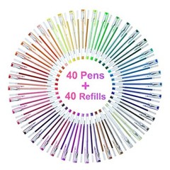 Glitter Gel Pens,40 Color Glitter Gel Pens+40 Refills for Drawing Crafts,80-Pack