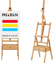 MEEDEN Forward Tilt Studio H-Frame Easel with Art Supply Storage Natural