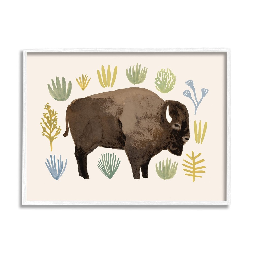 Stupell Industries Terracotta Green Yellow Plants Brown Horned Buffalo