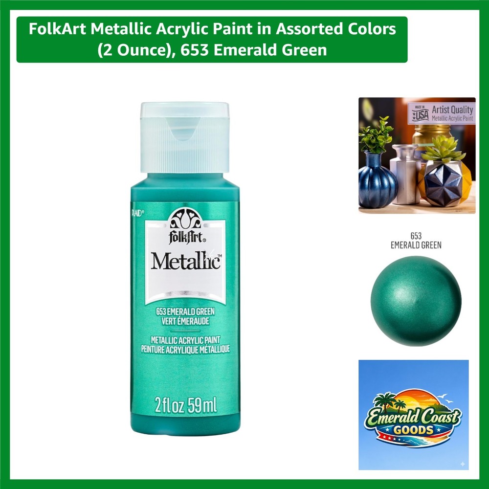 Elegant 2oz Emerald Green Metallic Acrylic Paint – Non-Toxic for Creative Use
