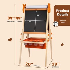 Adjustable Kids Art Easel with Paper Roll & Magnetic Whiteboard, Hippo