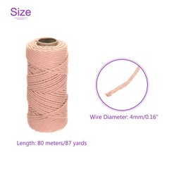 2 Pack 4mm x 87 Yard Pink Cotton Macrame Rope, Single Strand Macrame Cord