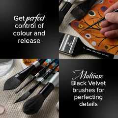 Black Velvet Basic Watercolor Set, Set of 3, Size 1 Inch Flat Wash, and Sizes 6