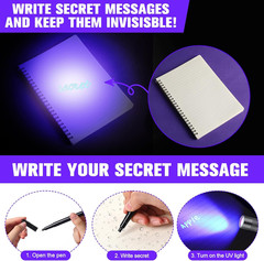 8 Pcs Black Light Markers Set 4 Invisible Ink Pen 4 Mini UV Flashlights