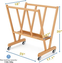 Large Wooden Print Rack with Rolling Casters, Art Drying and Display Storage …