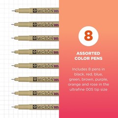 Pigma Micron 005 8 Color Set Water Based Pigment for Illustration – Holiday G…