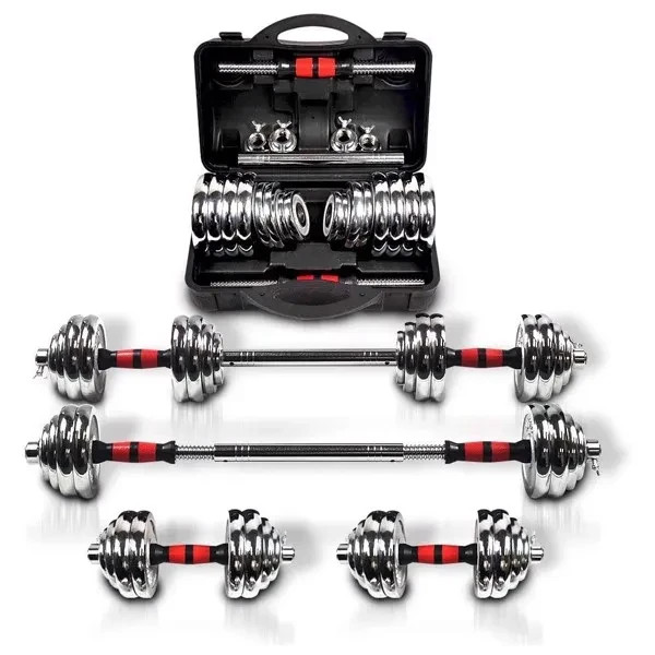 Adjustable Dumbbell Set With 3 in 1 Dumbbell Barbell Metal Connecting Rod, Chrom