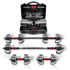 Adjustable Dumbbell Set With 3 in 1 Dumbbell Barbell Metal Connecting Rod, Chrom