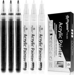 Black Paint Pens, 6 Pack 0.7Mm Acrylic Black Permanent Marker,White Paint Pens f