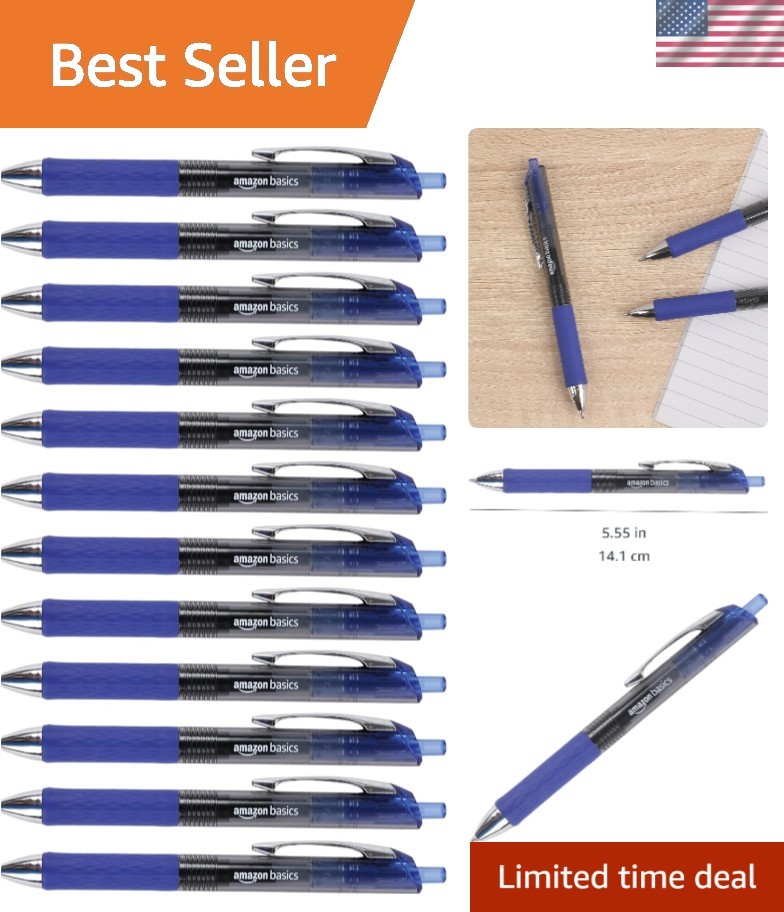 Fine Point Blue Gel Pens 0.7mm – Pack of 12, Quick Drying and Comfortable Grip