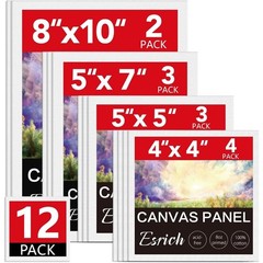 Canvas Boards for Painting 12 Pack 4×4 5×5 5×7 8×10 Inch Primed Cotton Art