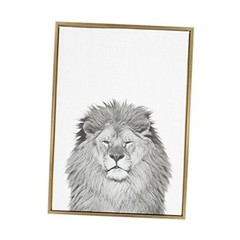 Sylvie Lion Animal Print Black and White Portrait Framed 33L” x 23W” Gold