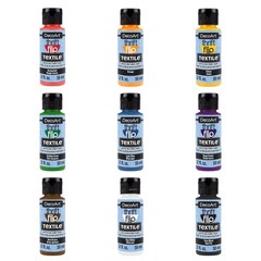 DecoArt Thrift Flip Fabric Acrylic Paint Set – Primary Colors, 9 Bottles (2 f…