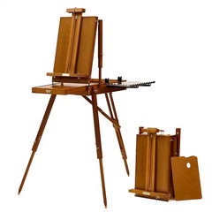 Deluxe Beech Wood French Easel Stand with Metal Side Tray Portable Sketchbox for