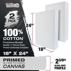 U.S. Art Supply 18×24 Stretched Canvas 2-3/8″ Deep 17oz Triple Primed 2Pk