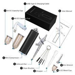 Cordless Airbrush Kit: Portable Compressor, Rechargeable, for Barber, Art, Ma…