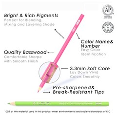 180 Colored Pencil Set for Adults Artists – Rich Pigment Soft Core -12 Metall…